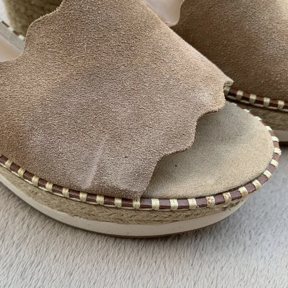 Crown Vintage Daffodil Genuine Suede & Espadrille Platform Wedge Sandals Sz7
